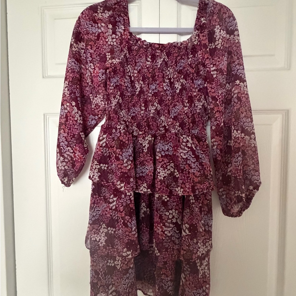Rare Editions Burgundy Floral Kids Dress